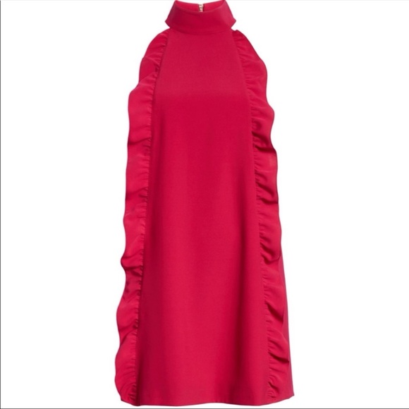 Ted Baker London Torriya Ruffled Sleeveless Halter Tunic Dress In Deep Pink NWT - Picture 3 of 12